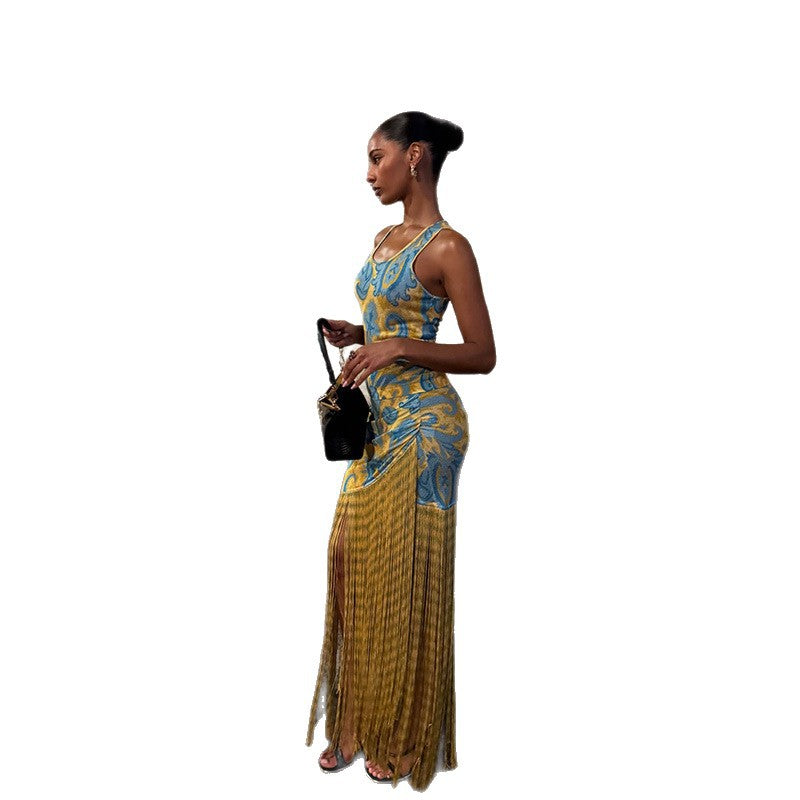 Damen Maxikleid mit Fransen und floralem Design Stalluxe