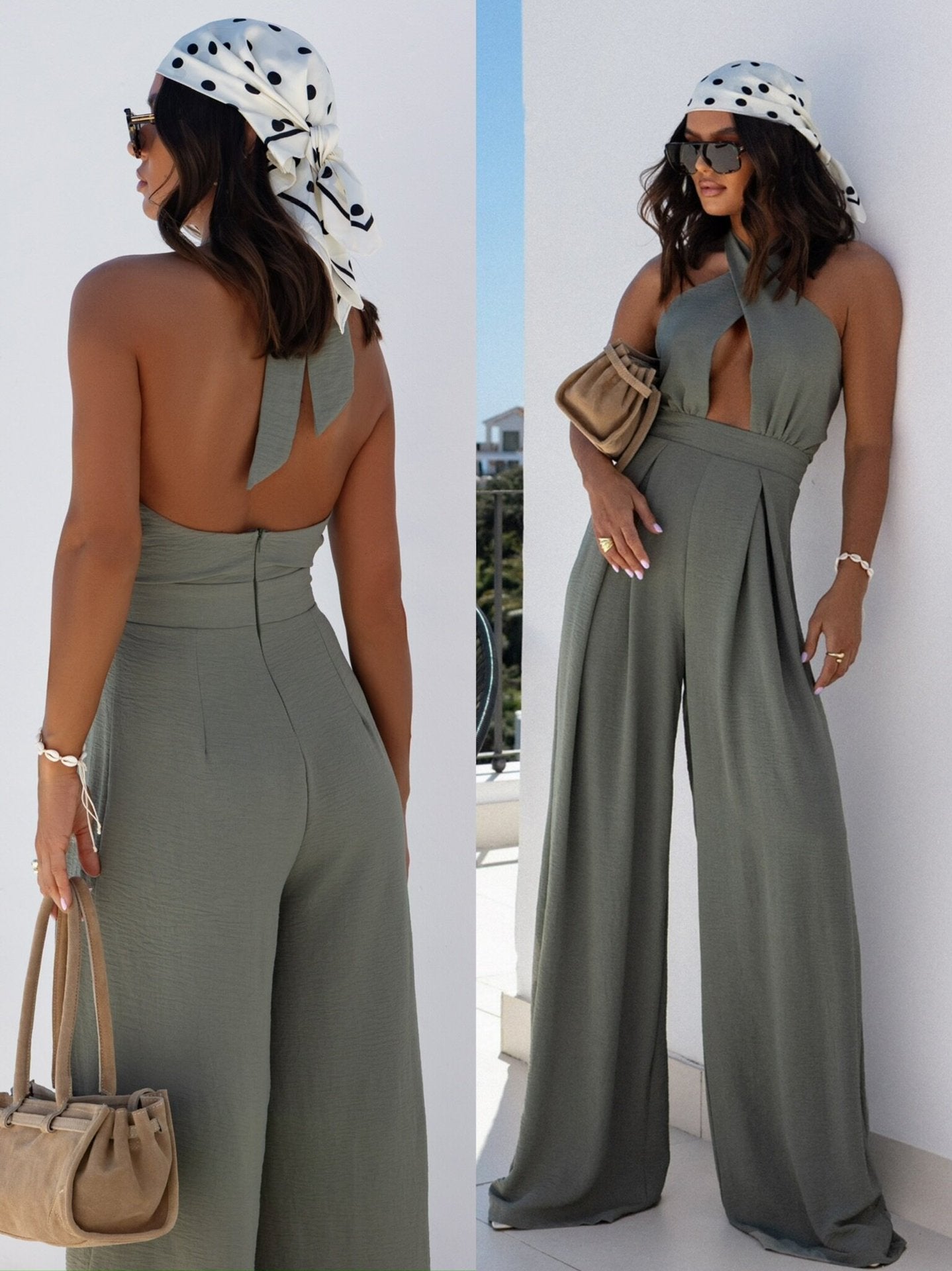 Damen Elegant geschnittener Jumpsuit mit schulterfreiem Design und weiten Beinen Stalluxe