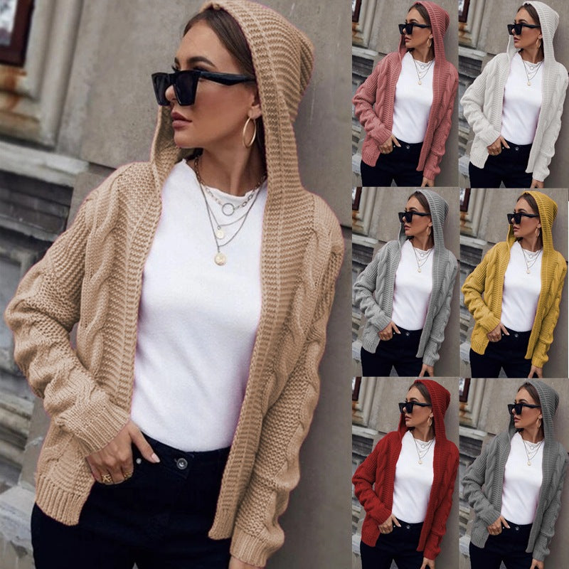 Damen Grobstrickjacke mit Kapuze und aufwendigem Zopfmuster Stalluxe