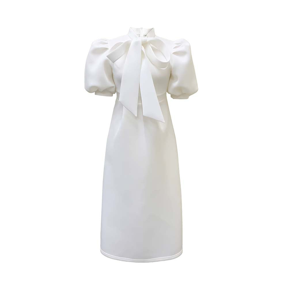 Damen Maxikleid mit voluminösen Puffärmeln und eleganter Schleifenverzierung Stalluxe