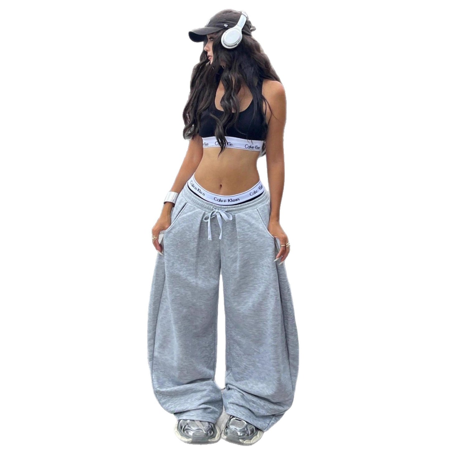 Damen weite Freizeit-Sweatpants mit Kordelzug und elastischem Bund Stalluxe