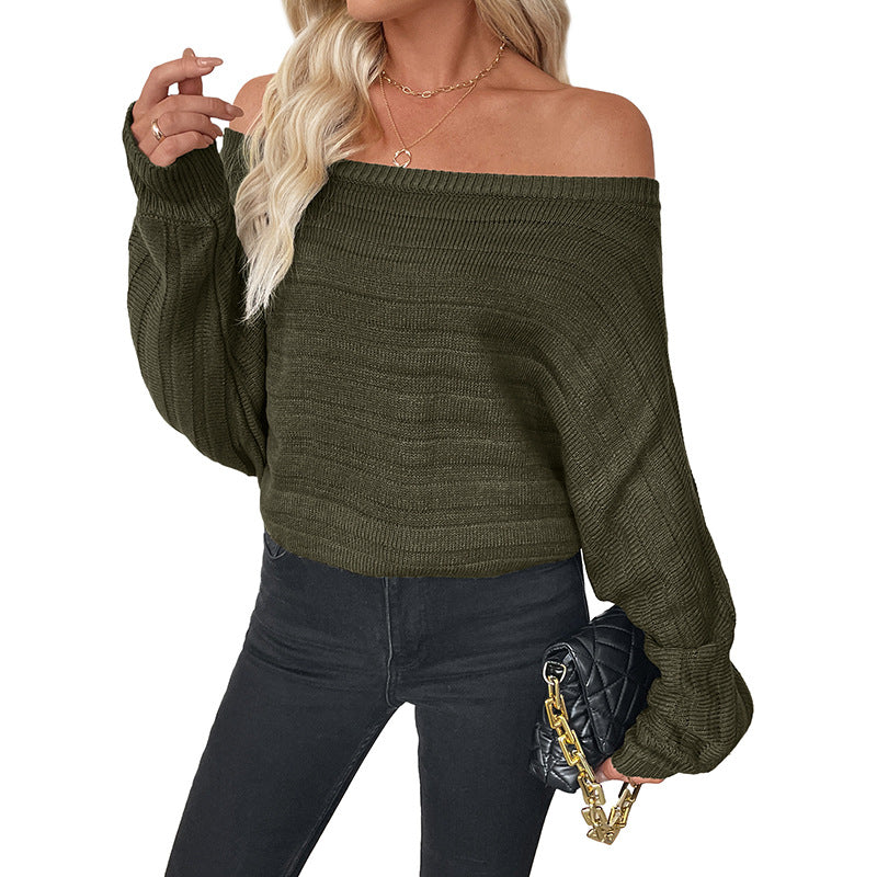 Damen lässiger Pullover mit schulterfreiem Design und voluminösen Ärmeln Stalluxe