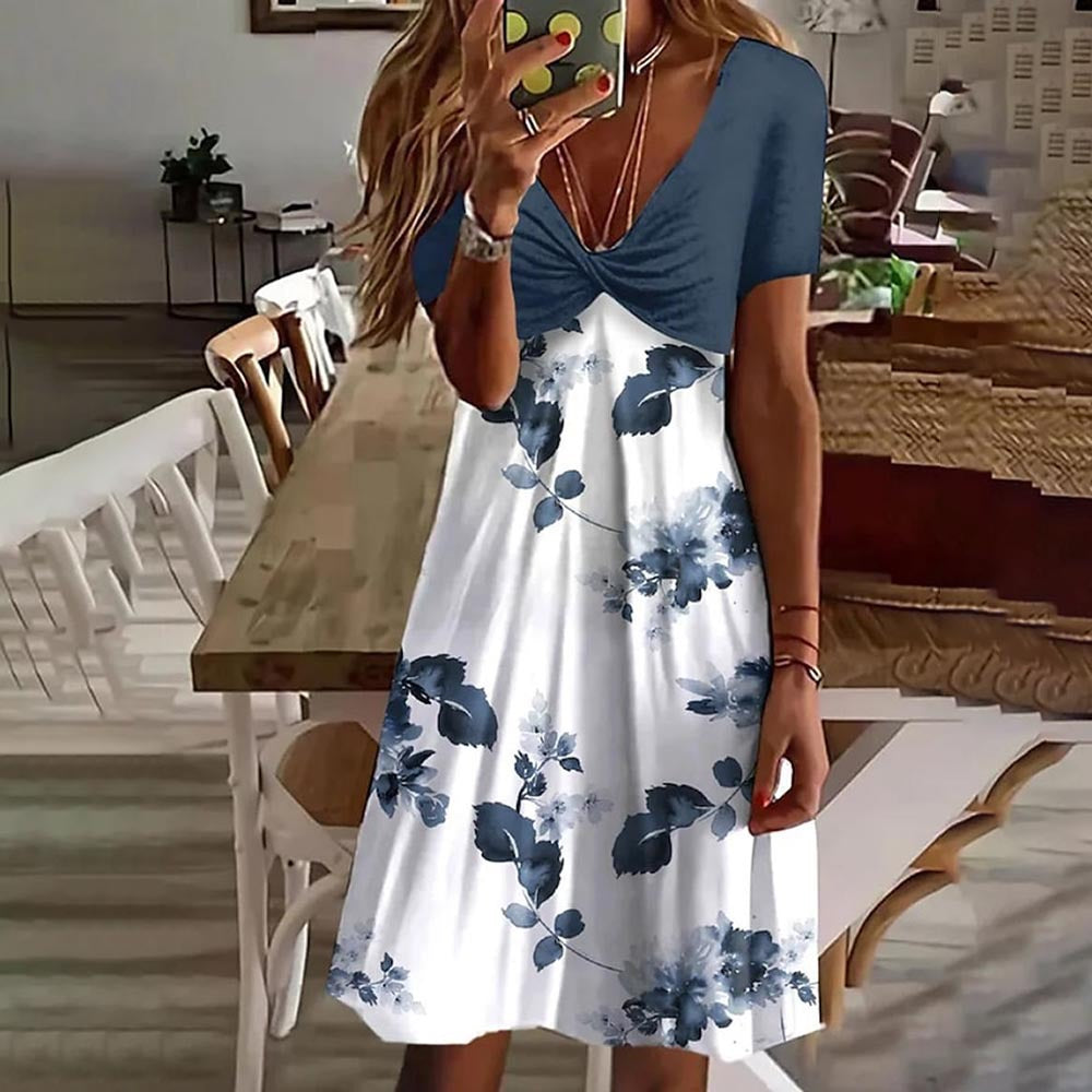 Damen Freizeitkleid mit blumigem Design und elegantem V-Ausschnitt Stalluxe