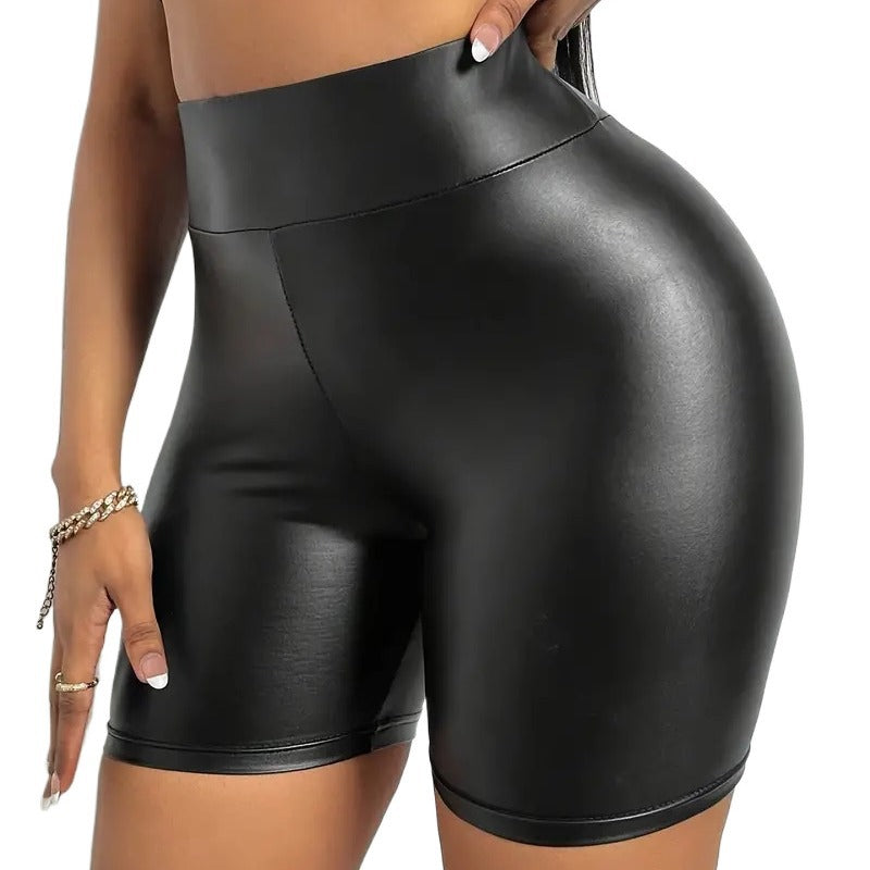 Damen Hochgezogene Kunstleder Shorts Stalluxe