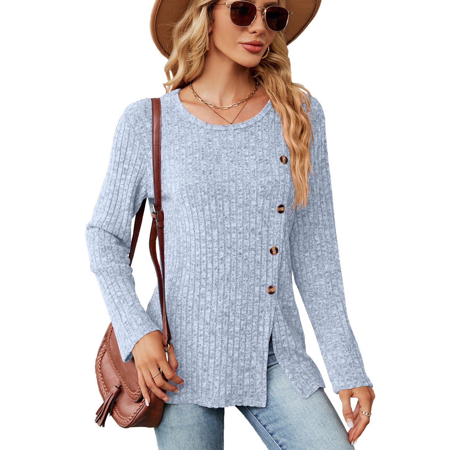 Damen legere Strickbluse mit knoopbarem Design und seitlichem Schlitz Stalluxe