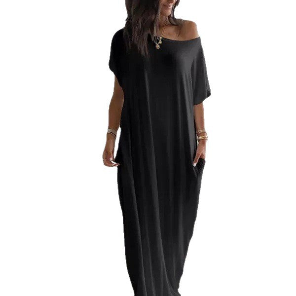 Damen oversized Maxikleid mit praktischen Seitentaschen und tiefem Ausschnitt Stalluxe