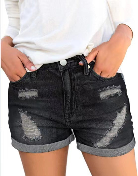 Damen modische Denim-Shorts im Distressed-Look Stalluxe