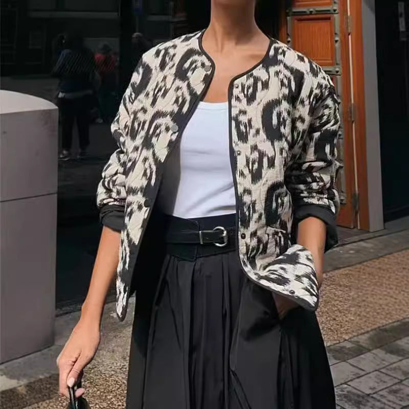 Damen gesteppte Jacke mit elegantem Animal-Print Stalluxe