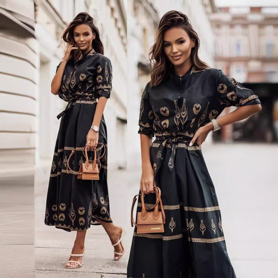 Damen Maxikleid mit kunstvollem Muster Stalluxe
