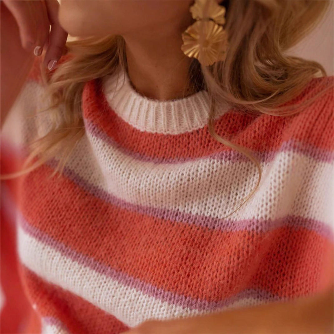 Damen Oversized Pullover mit stilvollem Streifenmuster und weichem Mohair-Wollmix Stalluxe