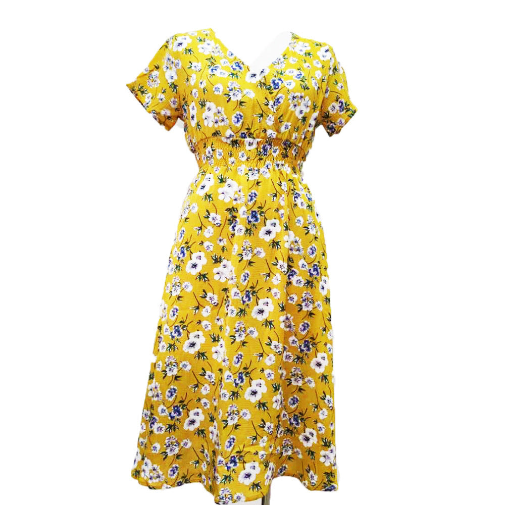 Damen Maxikleid mit floralen Mustern und elastischem Taillenbund Stalluxe