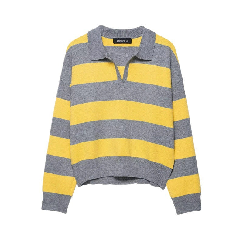 Damen modischer Pullover mit Polokragen und Streifendesign Stalluxe
