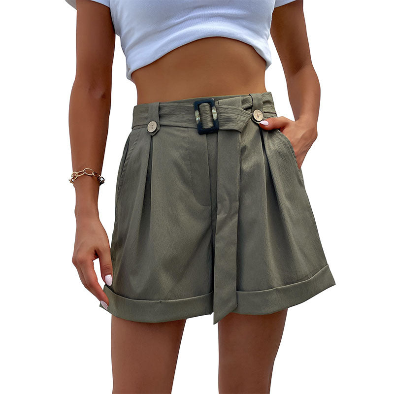Damen elegante Bundfalten-Shorts mit Gürtel Stalluxe