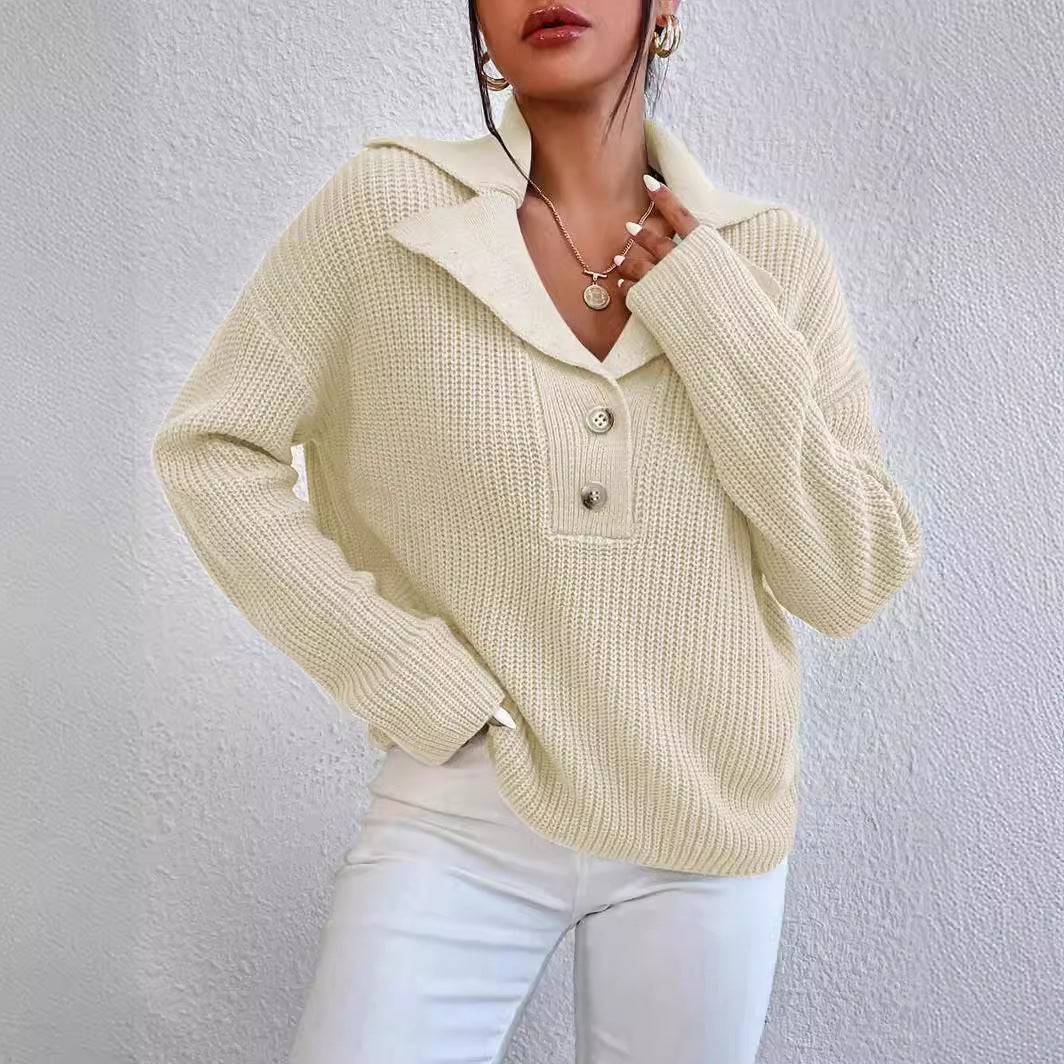 Damen eleganter und lässiger Strickpullover mit Kragen und Knopfleiste Stalluxe