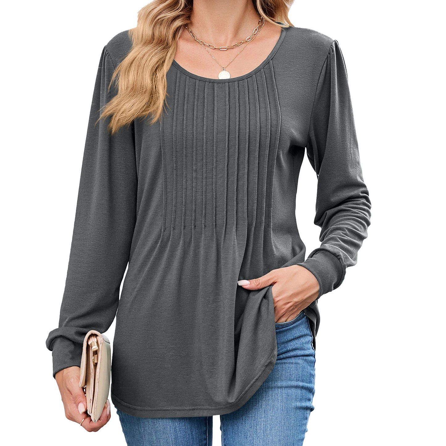 Damen Langarmshirt mit dekorativen Falten Stalluxe