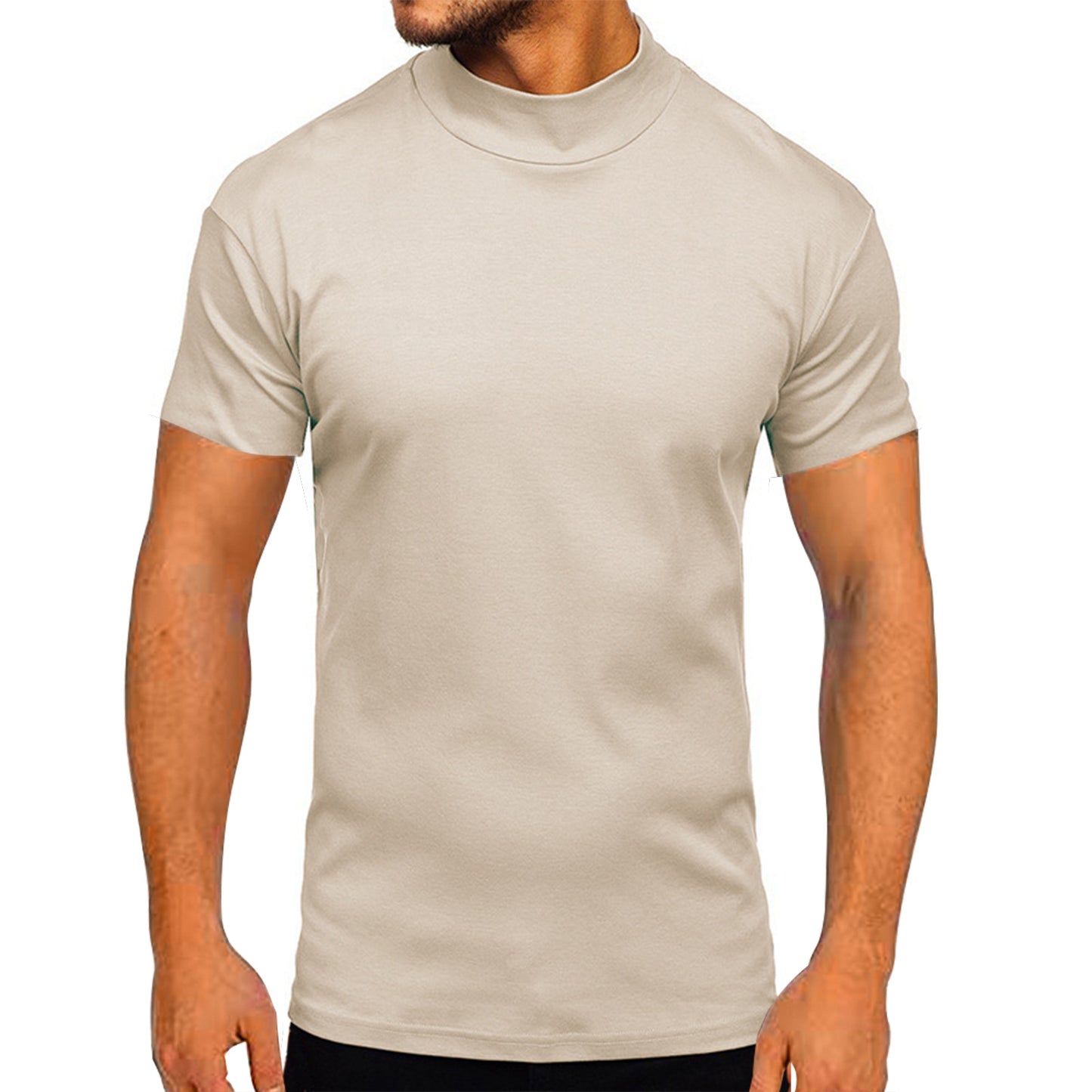 Herren modernes Kurzarm-T-Shirt mit stehendem Kragen und strukturiertem Design Stalluxe