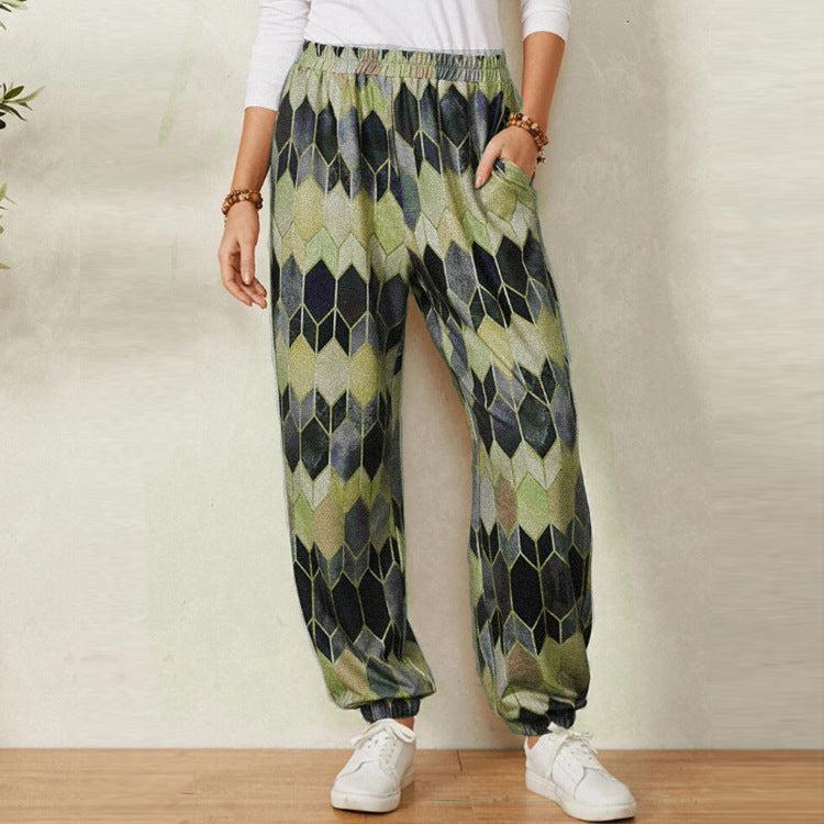 Damen Freizeithose mit modernem geometrischen Muster und elastischem Bund Stalluxe