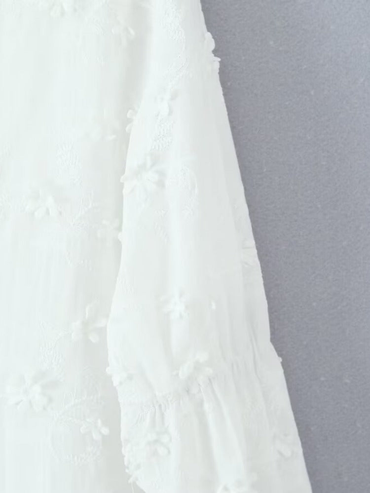 Damen luftiges Tunika-Kleid mit floralen Stickereien und Rüschensaum Stalluxe