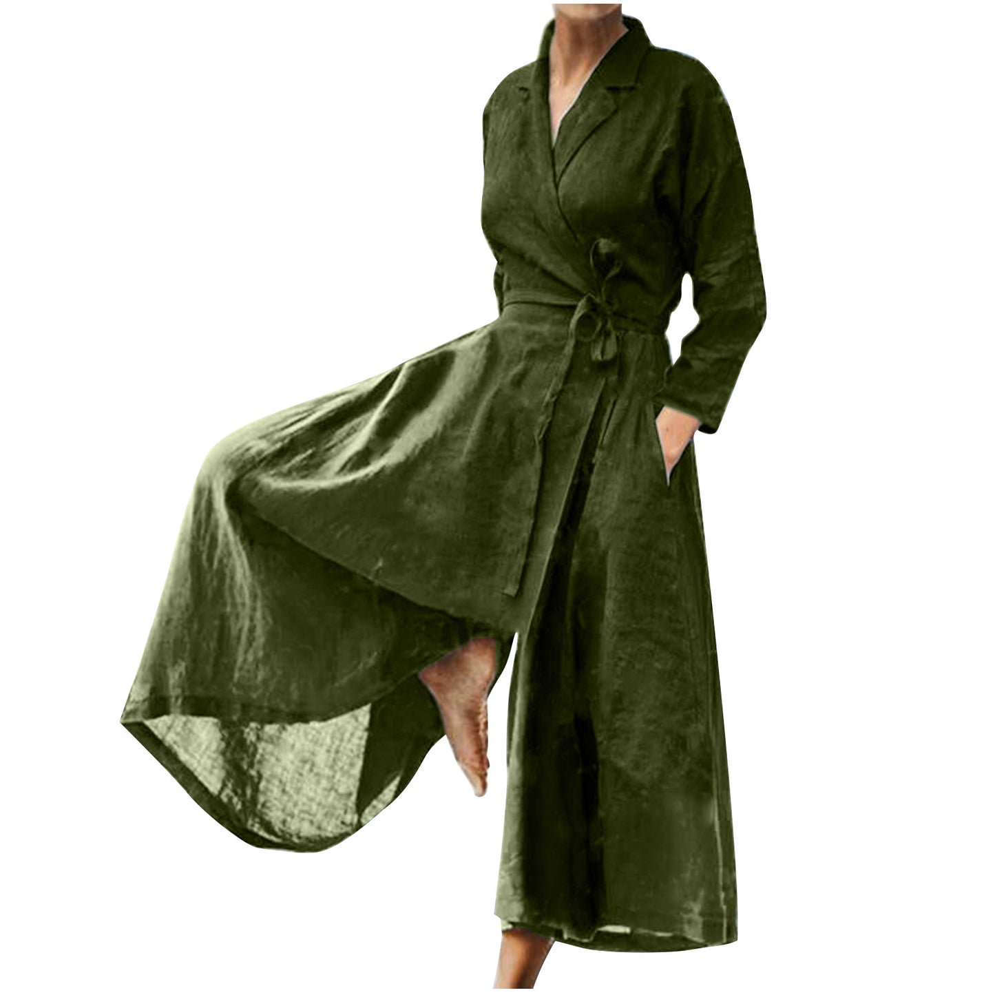 Damen Leichtes Wickelkleid mit elegantem Schnitt und praktischen Taschen Stalluxe
