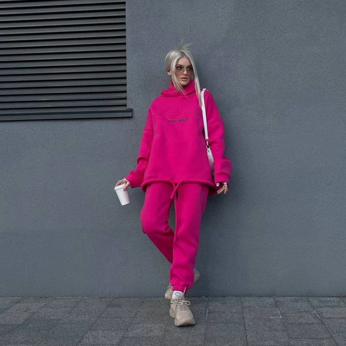 Damen lässiger Fleece-Jogginganzug mit oversized Hoodie und bequemer Hose Stalluxe