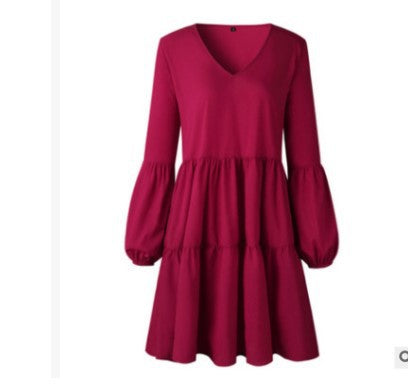 Damen fließendes Sommerkleid mit V-Ausschnitt und voluminösen Ärmeln Stalluxe