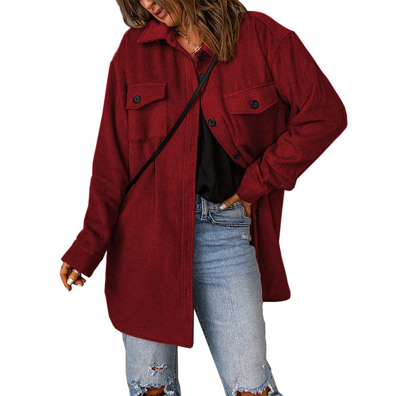 Damen gemütliche Oversize-Hemdjacke mit praktischen Taschen Stalluxe