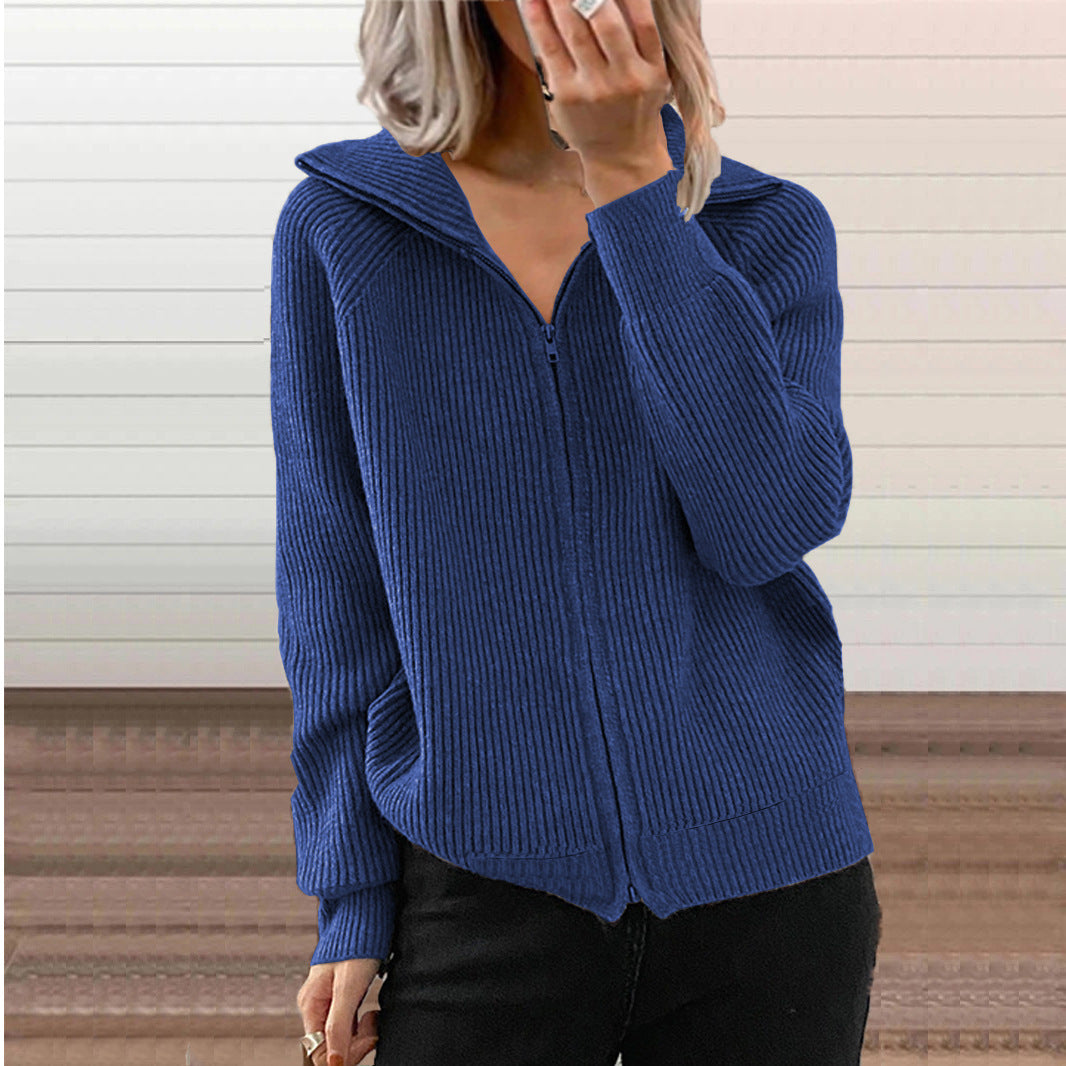 Damen Strickjacke mit hohem Kragen und durchgehendem Reißverschluss Stalluxe