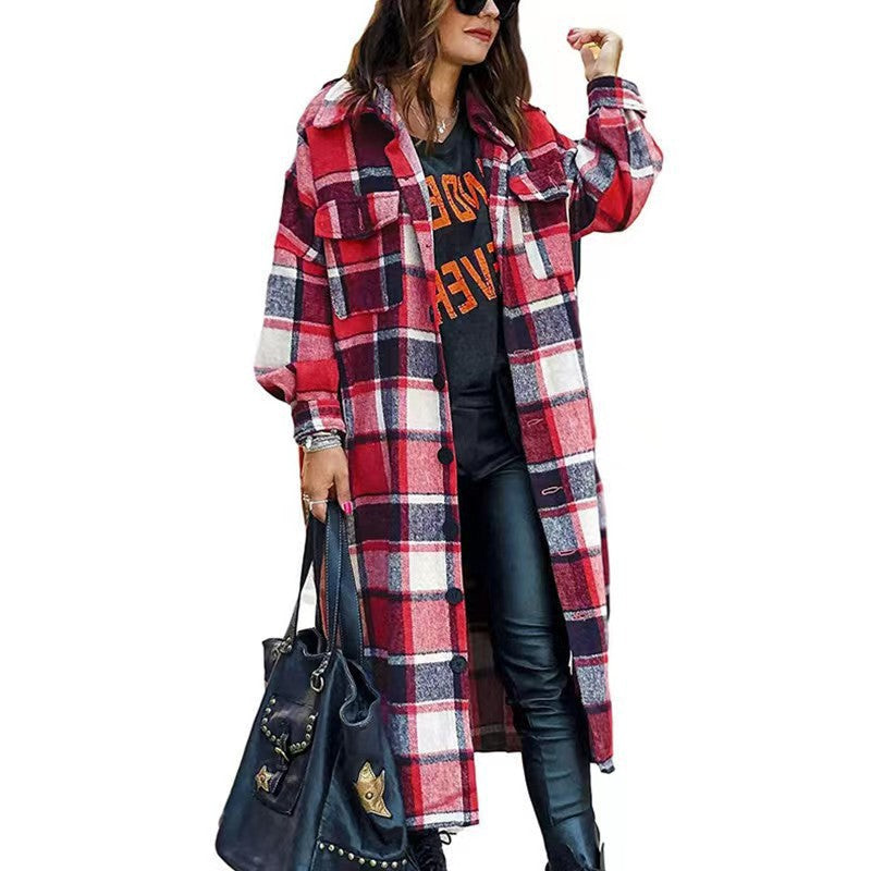 Damen Langarm-Wolljacke mit Karomuster und praktischen Taschen Stalluxe