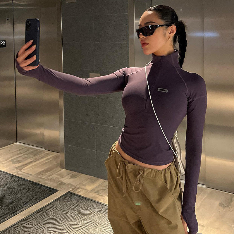 Damen Sportliches Langarmshirt mit hohem Kragen und Reißverschluss Stalluxe