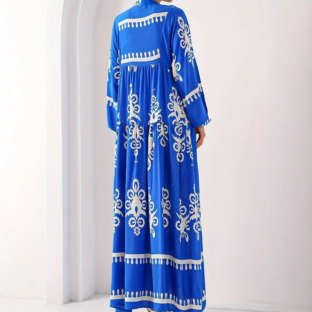 Damen langes Kaftankleid mit floralen Akzenten und Knopfleiste Stalluxe