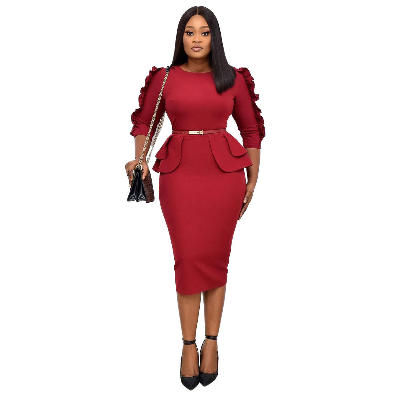 Damen Figurbetontes Kleid mit Rüschendetails Stalluxe