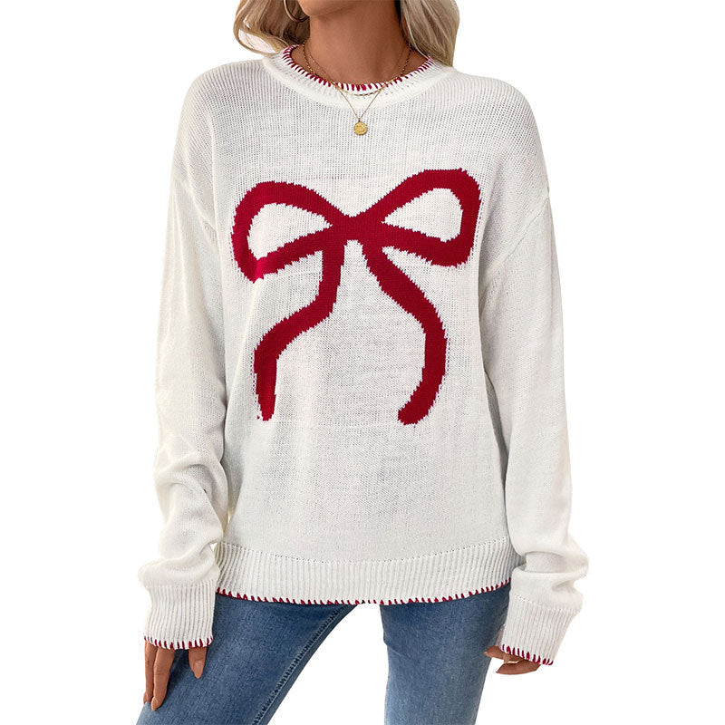 Damen gemütlicher Pullover mit festlichem Schleifen-Motiv Stalluxe