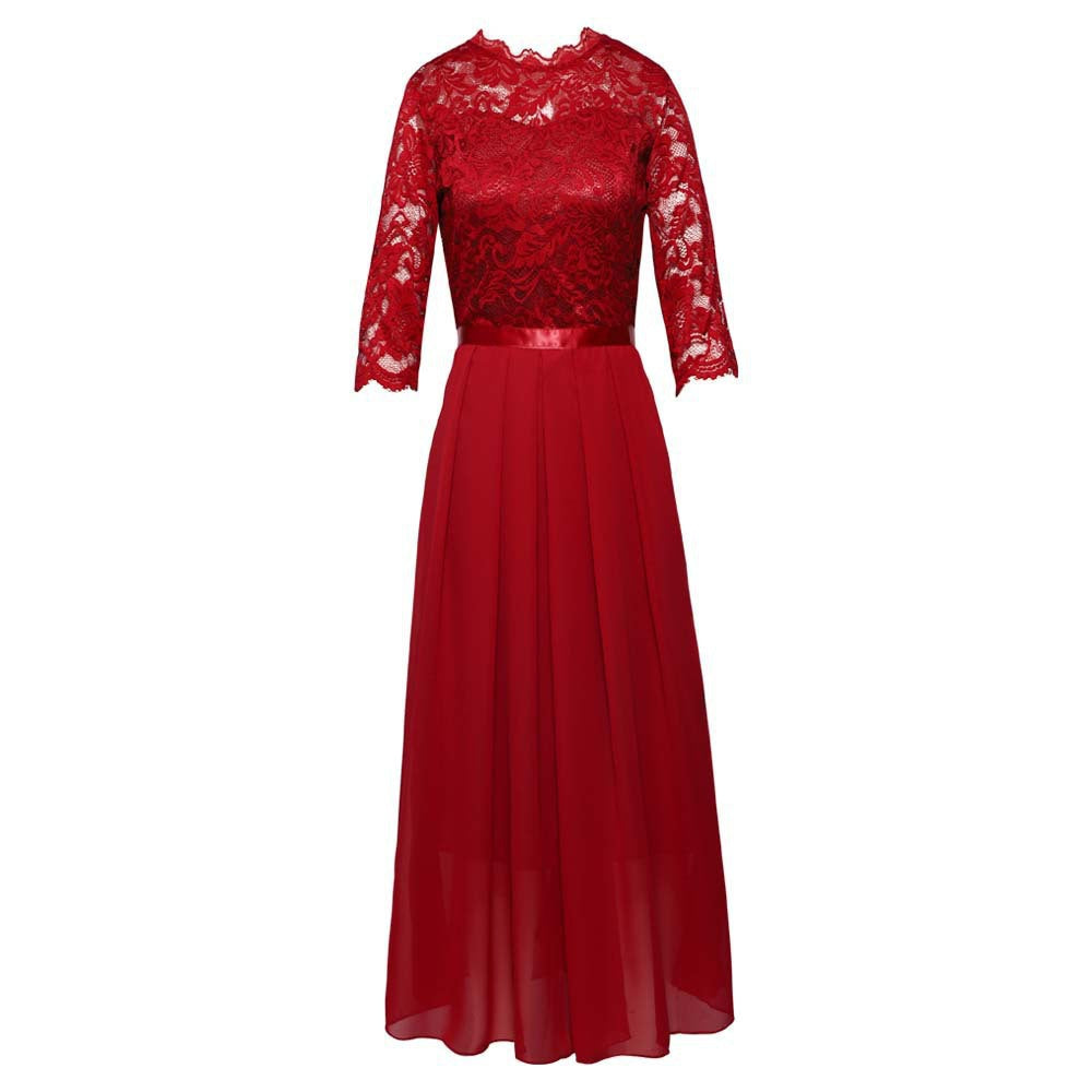 Damen elegantes Abendkleid mit Spitzenoberteil und fließendem Rock Stalluxe