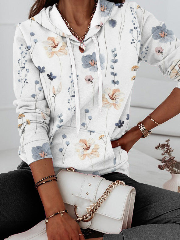 Damen Kapuzenpullover mit floralem Print und Kängurutasche Stalluxe