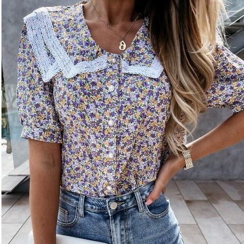 Damen Bluse mit floralen Mustern und Spitzenkragen Stalluxe