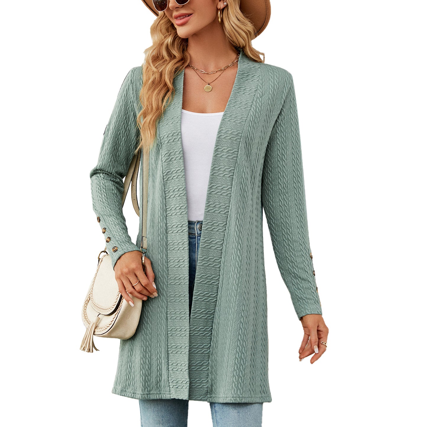 Damen Strickmantel mit modischem Zopfmuster und eleganten Knopfdetails Stalluxe