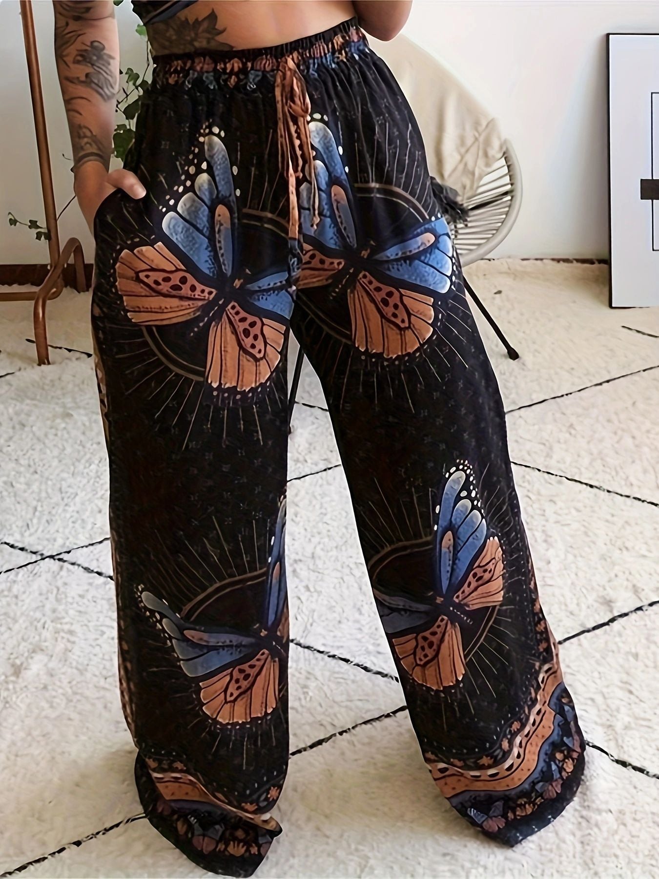 Damen Plissee-Hose mit floralem Muster und elastischem Bund Stalluxe