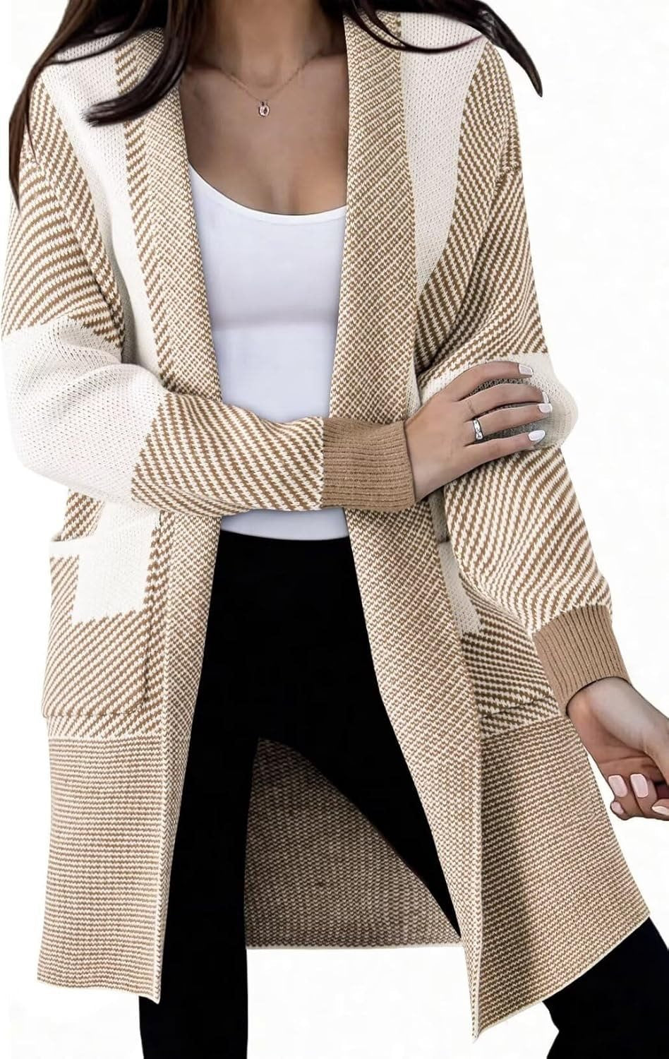 Damen Langer Strickcardigan mit strukturiertem Muster und aufgesetzten Taschen Stalluxe
