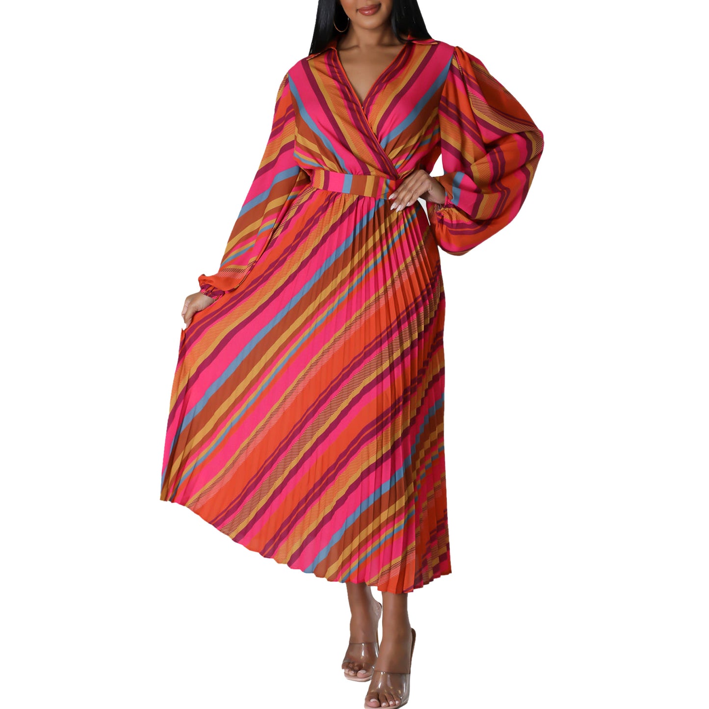 Damen Maxikleid mit plissiertem Design und schickem Hemdkragen Stalluxe