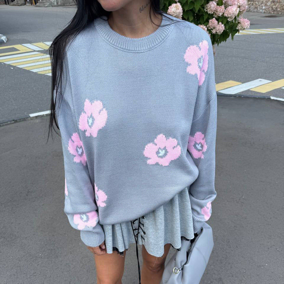 Damen Strickpullover mit floralem Muster und lässigem Schnitt Stalluxe