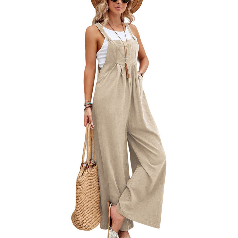 Damen Lässiger Jumpsuit mit weitem Bein und verstellbaren Trägern Stalluxe