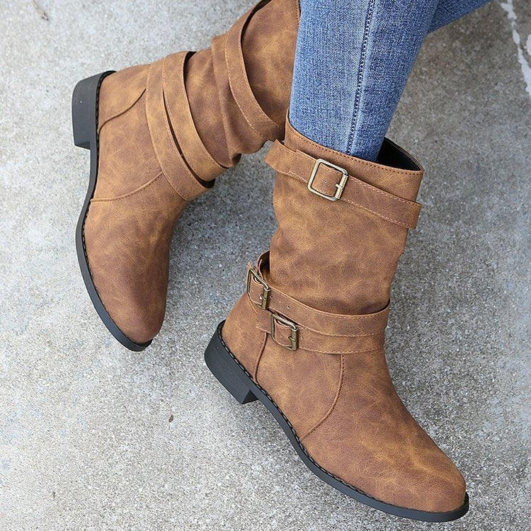 Damen Modische Stiefeletten mit verstellbaren Riemen und robustem Profil Stalluxe