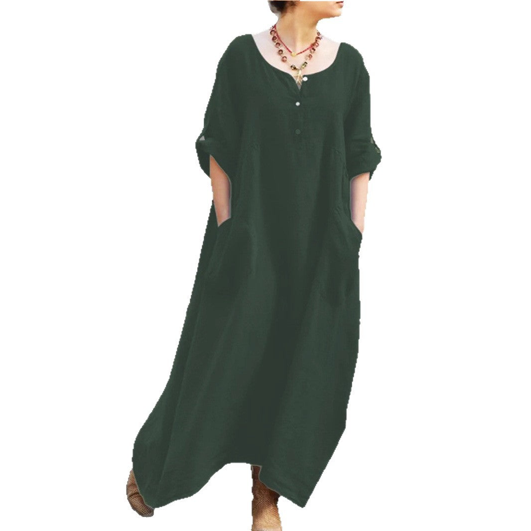 Damen längeres Kleid mit Knopfdetail und praktischen Taschen Stalluxe