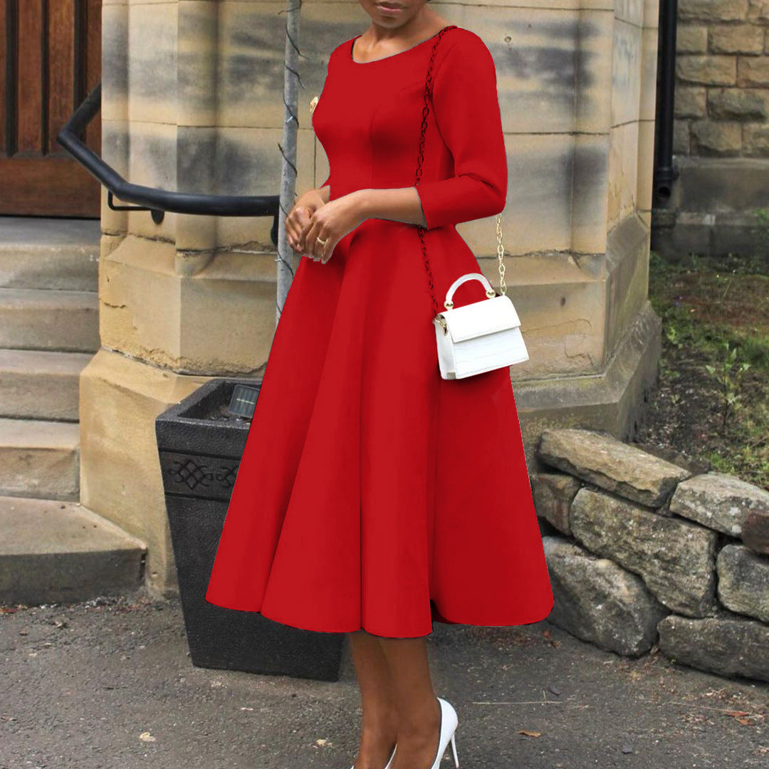 Damen elegantes Cocktailkleid mit A-Linien Schnitt und halblangen Ärmeln Stalluxe
