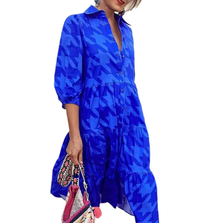 Damen Langarm-Hemdblusenkleid mit modischem Muster und praktischen Taschen Stalluxe