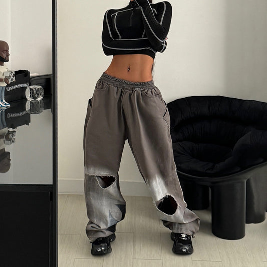 Damen Freizeit-Hose mit lässigem Oversized-Schnitt und modischen Rissdetails Stalluxe