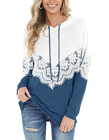 Damen Kapuzenpullover mit kunstvoller Spitzenapplikation Stalluxe