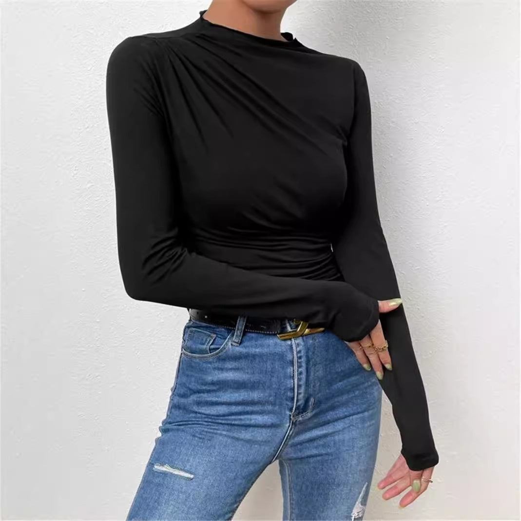 Damen Langarmshirt mit raffiniertem Drapé-Design Stalluxe