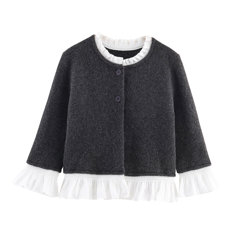 Damen modische Strickjacke mit Rüschendetails und Knopfverschluss Stalluxe