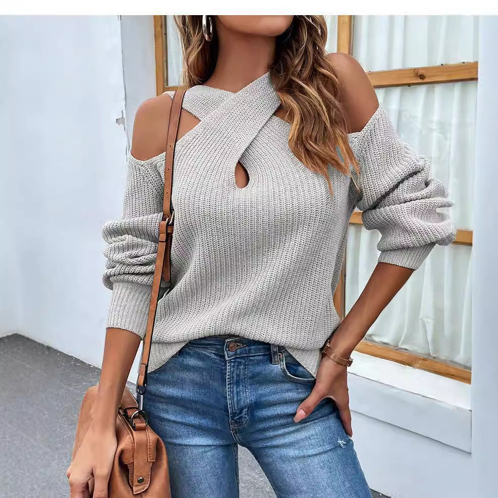 Damen Strickpullover mit asymmetrischem Ausschnitt und offenen Schultern Stalluxe